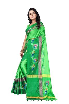 Light green embroidered polyester saree with blouse 3