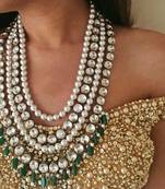 Kundan Crystal And Shell Pearls Necklace With Green Onyx