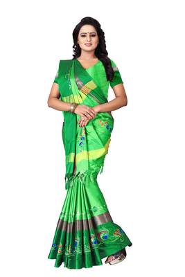Light green embroidered polyester saree with blouse 4