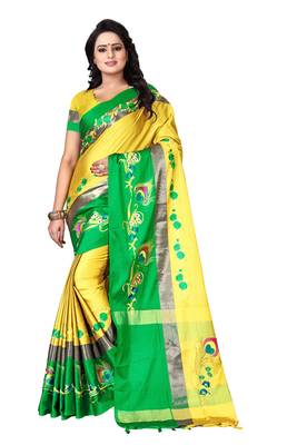 Yellow embroidered polyester saree with blouse 1