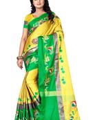 Yellow embroidered polyester saree with blouse