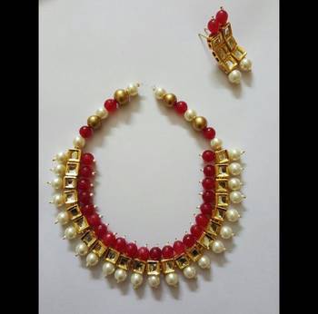 Kundan And Red Onyx Necklace Set With Shell Pearls 1