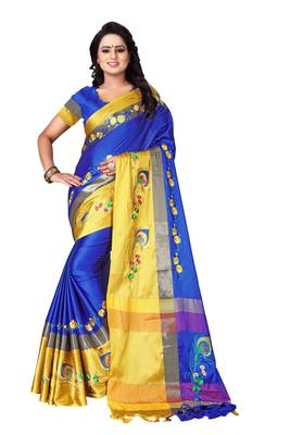 Blue embroidered polyester saree with blouse 1
