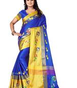 Blue embroidered polyester saree with blouse