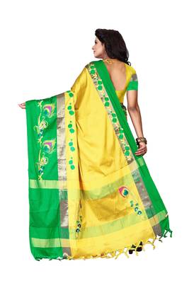 Yellow embroidered polyester saree with blouse 2