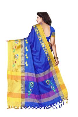 Blue embroidered polyester saree with blouse 2