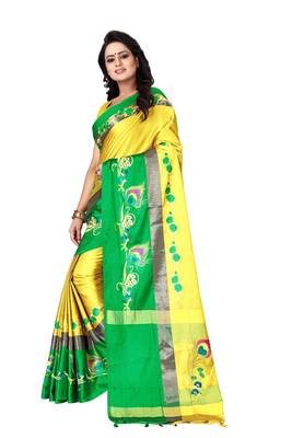 Yellow embroidered polyester saree with blouse 3