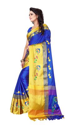 Blue embroidered polyester saree with blouse 3