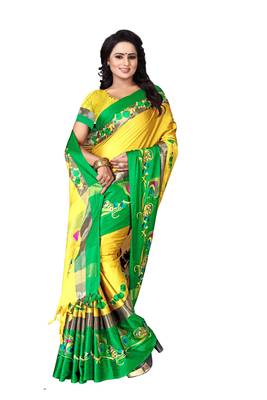 Yellow embroidered polyester saree with blouse 4