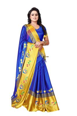 Blue embroidered polyester saree with blouse 4