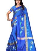 Light blue embroidered polyester saree with blouse