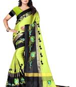 Parrot green embroidered polyester saree with blouse