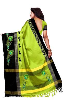 Parrot green embroidered polyester saree with blouse 2