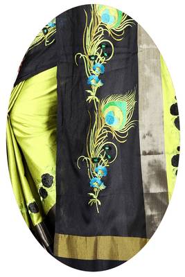 Parrot green embroidered polyester saree with blouse 5