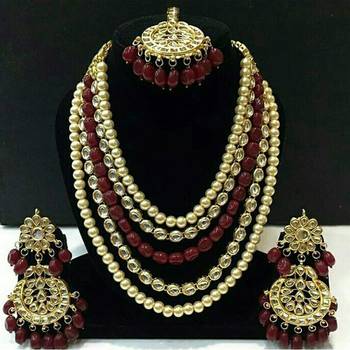 Kundan And Red Onyx Necklace Set With Mangtikka 1