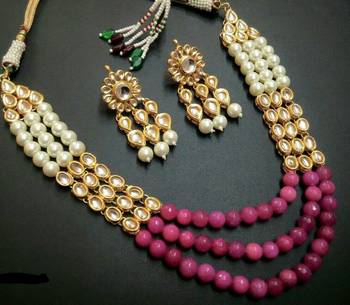 Kundan And Red Onyx Necklace Set With Shell Pearls 1