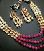Kundan And Red Onyx Necklace Set With Shell Pearls