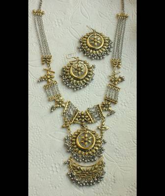 Silver And Gold Two Tone German Silver Necklace Set 1
