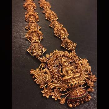 Lakshmi Pendant Temple Work Long Necklace Set With Jhumka 3