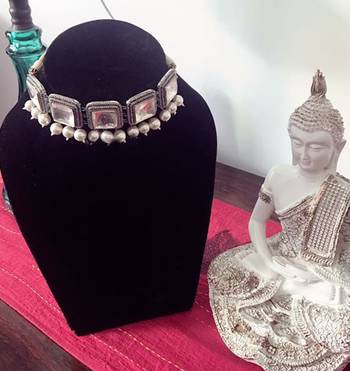 Silver Plated Victorian Polki Choker Necklace 1