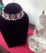 Silver Plated Victorian Polki Choker Necklace