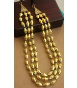 Gold Dholki Beads Elaichi Mala 3 Line Necklace