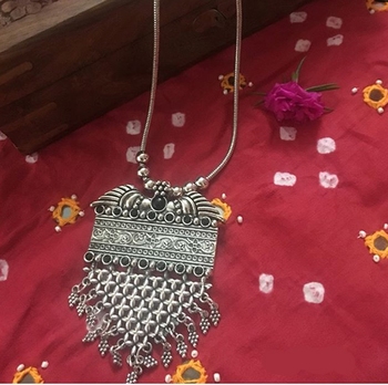 German Silver Oxidised Pendant Long 