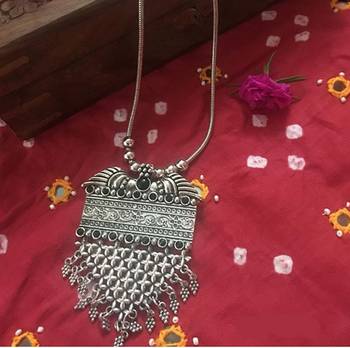German Silver Oxidised Pendant Long Necklace 1