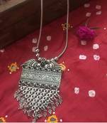 German Silver Oxidised Pendant Long Necklace