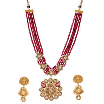 Maroon Rodolite Beads Product Thewa Work Necklace 1