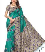 Green printed cotton silk saree with blouse