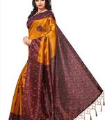 Yellow printed cotton silk saree with blouse