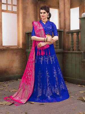 Blue woven art silk semi stitched lehenga with dupatta 1