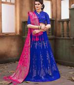 Blue woven art silk semi stitched lehenga with dupatta