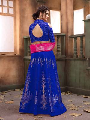 Blue woven art silk semi stitched lehenga with dupatta 2