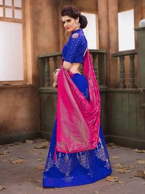 Blue woven art silk semi stitched lehenga with dupatta 3