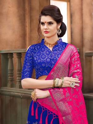 Blue woven art silk semi stitched lehenga with dupatta 4