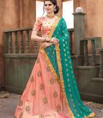 Light-peach work art silk semi stitched lehenga with dupatta