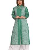 Green Embroidered Cotton Chikankari Kurti