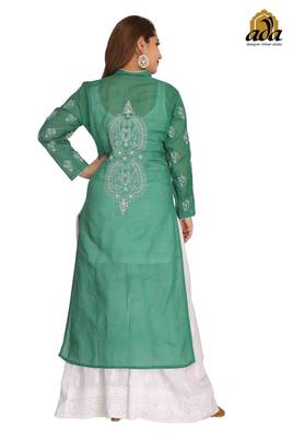 Green Embroidered Cotton Chikankari Kurti 2