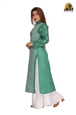 Green Embroidered Cotton Chikankari Kurti 3