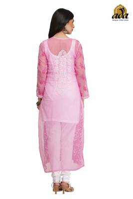 Onion Pink Embroidered Georgette Chikankari Kurti 2