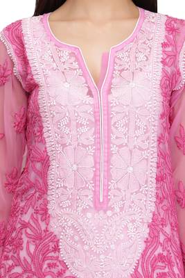 Onion Pink Embroidered Georgette Chikankari Kurti 4