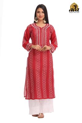 Maroon Embroidered Cotton Chikankari Kurti  1