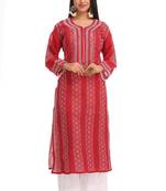 Maroon Embroidered Cotton Chikankari Kurti 