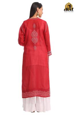 Maroon Embroidered Cotton Chikankari Kurti  2