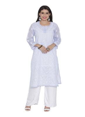 Lemon Embroidered Cotton Chikankari Kurti 1