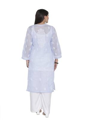 Lemon Embroidered Cotton Chikankari Kurti 2