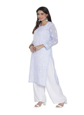 Lemon Embroidered Cotton Chikankari Kurti 3