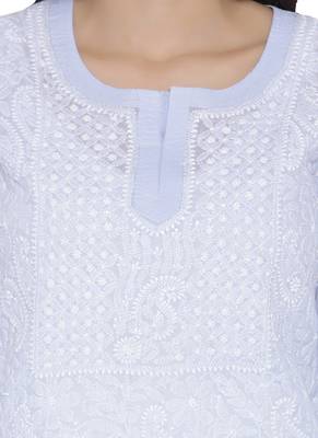 Lemon Embroidered Cotton Chikankari Kurti 4